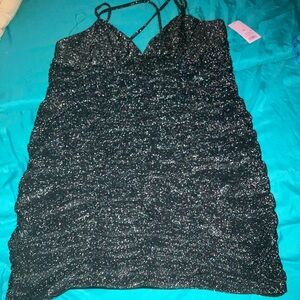 XXL NWT Sparkly Black Strappy Dress RUCHED STRETCHY material
